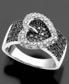 An iconic heart buckle symbolizes love and togetherness. This gorgeous ring features round-cut black diamonds (5/8 ct. t.w.) and white diamonds (1/6 ct. t.w.) set in sterling silver. Size 7.
