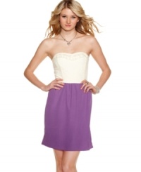 A ruffled, lace bustier adds major femme style to this dress from Be Bop! When worn with sleek heels, this number is a pretty choice for your special night out! A ruffled, lace bustier adds major femme style to this dress from Be Bop! When worn with sleek heels, this number is a pretty choice for your special night out!