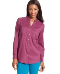 This chic blouse from Style&co. is a versatile top to have in your wardrobe--pair with colored pants and pencil skirts for vibrant ensembles. This chic blouse from Style&co. is a versatile top to have in your wardrobe--pair with colored pants and pencil skirts for vibrant ensembles.
