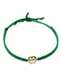 Luck stars in this bracelet. A 14k gold shamrock shines brightly in the center of this green nylon rope for a whimsically stylish effect. Bracelet adjusts to fit wrist. Approximate diameter: 3-1/2 inches. Luck stars in this bracelet. A 14k gold shamrock shines brightly in the center of this green nylon rope for a whimsically stylish effect. Bracelet adjusts to fit wrist. Approximate diameter: 3-1/2 inches.