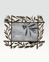 Symbolizing peace and harmony, the olive branch and its gracefully shaped leaves intertwine to form a striking cast metal frame.From the Olive Branch Collection Oxidized metal Fits a 5 X 7 photo Overall: 11¼ X 9 Imported