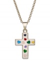 Cross your hearts! Lily Nily's necklace features a enamel cross pendant with colorful hearts for a vibrant touch. Set in 18k gold over sterling silver. Item comes packaged in a signature Lily Nily Gift Box. Approximate length: 14 inches. Approximate drop length: 3/4 inch. Approximate drop width: 1/2 inch.