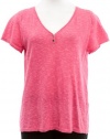 Eileen Fisher Rose Linen Cotton Slub V-Neck Boxy Short Sleeve Shirt Top Small