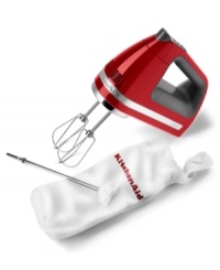 Skip the splatter but stay in the mix with a soft start function that offers two slow speeds for working this hand mixer into the batter and tackling heavier, more resistant concoctions, cutting mess and clean-up time in half. Controlled by an electronic sensor, this mixer automatically adjusts to the changing thickness and texture of your mix, resulting in a clog- and splash-free cooking endeavor. 1-year limited warranty. Model KHM720. Skip the splatter but stay in the mix with a soft start function that offers two slow speeds for working this hand mixer into the batter and tackling heavier, more resistant concoctions, cutting mess and clean-up time in half. Controlled by an electronic sensor, this mixer automatically adjusts to the changing thickness and texture of your mix, resulting in a clog- and splash-free cooking endeavor. 1-year limited warranty. Model KHM720.