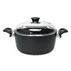 Designed in the creative spirit of the Italian culinary tradition, Ballarini's Rialto dutch oven features three layers of non-stick titanium coating and forged aluminum construction for even heating and great results every time. Heat-resistant handles and exterior make it easy to clean.