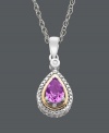Subtly stylish. This sweet teardrop pendant combines a pear-cut amethyst (5/8 ct. t.w.) and a sparkling diamond accent. Crafted in sterling silver with 14k gold edges. Approximate length: 18 inches. Approximate drop: 9/10 inch.