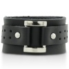 BUCKLE TOP LEATHER BLK Edgy Studded Black Leather Buckle Adjustable Cuff Bracelet