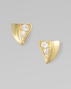 From the Thorn Collection. Triangular, thorn-shaped studs of glowing, goldplated sterling silver have a concave profile on one side and sparkling white sapphires on the other.White sapphire18k goldplated sterling silverLength, about ½Post backImported