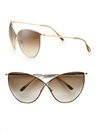 Retro metal cat's-eye sunglasses get a glam update with a crossover butterfly shaped frame. Available in gold with gradient smoke lens.Metal temples100% UV protectionMade in Italy Retro metal cat's-eye sunglasses get a glam update with a crossover butterfly shaped frame. Available in gold with gradient smoke lens.Metal temples100% UV protectionMade in Italy