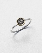 From the Zasha Collection. A delicate design that features unique grey diamonds and 14k gold accented blackened sterling round on a sterling silver shank. Grey diamonds, .03 tcw14k goldSterling silverBlackened sterling silverImported 