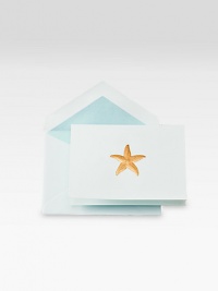 A shimmering starfish adorns this set of 15 cotton notecards. Tranquil, aqua-lined envelopes complete the beautiful beach theme. Set of 15 notecardsPerfect gift idea3.8W X 5.3HMade in USA