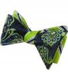 100% Silk Woven Navy and Apple Bella Pin Patterned Reversible Self-Tie Bow Tie