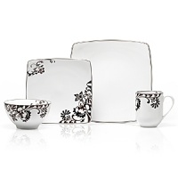 Delicious chocolate flower swirl design in light and dark chocolate shades. 16 pc set includes 4 each: dinner plate, salad plate, cereal bowl, mug. Delicious chocolate flower swirl design in light and dark chocolate shades. 16 pc set includes 4 each: dinner plate, salad plate, cereal bowl, mug.