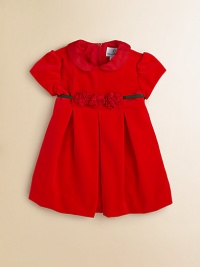 Beautiful, plush velvet lends a royal touch to this festive frock with silk Peter Pan collar, pleated skirt and rosettes at the waist.Silk Peter Pan collarShort puff sleevesBack zipperWaistband with tiePleated skirtCottonMachine washImported Beautiful, plush velvet lends a royal touch to this festive frock with silk Peter Pan collar, pleated skirt and rosettes at the waist.Silk Peter Pan collarShort puff sleevesBack zipperWaistband with tiePleated skirtCottonMachine washImported