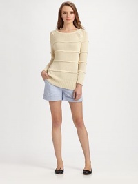 Sweet button closures on the shoulder and horizontal ribs add texture to this simple, classic silhouette.Rib-knit jewel neckline, cuffs and hemButton closures at left shoulderLong raglan sleevesHorizontal ribs85% cotton/15% cashmereDry cleanMade in USA of imported fabricModel shown is 5'10 (177cm) wearing US size 4. Sweet button closures on the shoulder and horizontal ribs add texture to this simple, classic silhouette.Rib-knit jewel neckline, cuffs and hemButton closures at left shoulderLong raglan sleevesHorizontal ribs85% cotton/15% cashmereDry cleanMade in USA of imported fabricModel shown is 5'10 (177cm) wearing US size 4.