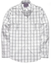 Get checked out. This plaid woven from American Rag is large on style. Get checked out. This plaid woven from American Rag is large on style.
