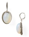 A classically glam look from Judith Jack. Glittering crystals frame large opal stones with luminescent milky depth - the perfect earrings for chiffon.