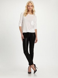 High-shine leather adds rocker-chic vibes to this skinny-leg design. THE FITFitted through hips and thighsRise, about 9Inseam, about 27THE DETAILSZip flyFive-pocket style99% leather/1% cottonDry clean with leather specialistImported of Italian fabricModel shown is 5'11 (180cm) wearing US size 4. High-shine leather adds rocker-chic vibes to this skinny-leg design. THE FITFitted through hips and thighsRise, about 9Inseam, about 27THE DETAILSZip flyFive-pocket style99% leather/1% cottonDry clean with leather specialistImported of Italian fabricModel shown is 5'11 (180cm) wearing US size 4.
