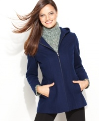 Jason Kole's classic wool-blend car coat gets a fresh new look, thanks to an exposed zipper in front and a chic A-line silhouette. Jason Kole's classic wool-blend car coat gets a fresh new look, thanks to an exposed zipper in front and a chic A-line silhouette.