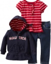 Nautica Sportswear Kids Baby-Girls Infant Full Zip Hoody Knit Top Sweater And Denim Bottom, New Sport Navy, 18 Months