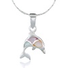 Sterling Silver Multi-Color Mother of Pearl Shell Jumping Dolphin Pendant Necklace for Girls and Women 18''