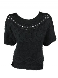 Fever Womens Crochet Cableknit Short Sleeve Boatneck Sweater Fever Womens Crochet Cableknit Short Sleeve Boatneck Sweater