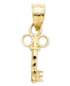 Try a little Victorian-inspired style. This sweet key charm features an intricate cut-out design in 14k gold. Chain not included. Approximate length: 3/5 inch. Approximate width: 1/5 inch.