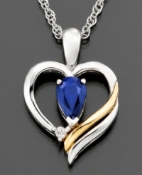 Stay true to your heart. This gorgeous pendant features round-cut sapphire (1/2 ct. t.w.) and diamond accents set in 14k gold and sterling silver. Approximate length: 18 inches. Approximate drop: 3/4 inch. Stay true to your heart. This gorgeous pendant features round-cut sapphire (1/2 ct. t.w.) and diamond accents set in 14k gold and sterling silver. Approximate length: 18 inches. Approximate drop: 3/4 inch.
