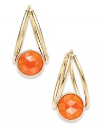 A touch of color livens any look. These stunning 10k gold double hoop earrings feature round-cut carnelian stones (3-1/2 ct. t.w.). Approximate drop: 1 inch.