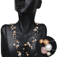 17 White Pink & Peach 5-9mm Genuine Freshwater Cultured Pearl 5-Row Necklace 17 White Pink & Peach 5-9mm Genuine Freshwater Cultured Pearl 5-Row Necklace