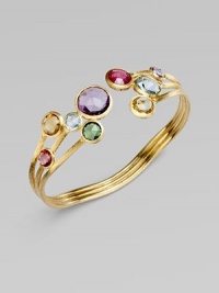 From the Jaipur Collection. An open, three row style with clusters of colorful, faceted, semi-precious stones. 18k goldVarious semi-precious stonesSlip-on styleDiameter, about 2¼Made in ItalyPlease note: Stones may vary. From the Jaipur Collection. An open, three row style with clusters of colorful, faceted, semi-precious stones. 18k goldVarious semi-precious stonesSlip-on styleDiameter, about 2¼Made in ItalyPlease note: Stones may vary.