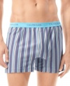 Keep it cool, comfortable and classic with these woven striped boxers from Calvin Klein.