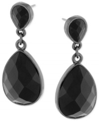 Jet-setting fashion from 2028. These drop earrings from 2028 feature faceted epoxy stones in jet hues and teardrop silhouettes. Crafted in hematite tone mixed metal. Approximate drop: 3/4 inch. Jet-setting fashion from 2028. These drop earrings from 2028 feature faceted epoxy stones in jet hues and teardrop silhouettes. Crafted in hematite tone mixed metal. Approximate drop: 3/4 inch.