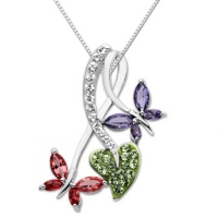 Carnevale Sterling Silver Double Butterfly Made with Swarovski Elements Pendant Necklace, 18 Carnevale Sterling Silver Double Butterfly Made with Swarovski Elements Pendant Necklace, 18