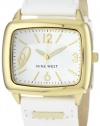 Nine West Women's NW1080WTWT Square Gold-Tone and White Strap Watch