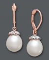 Perfectly polished. This classic earring style combines cultured freshwater pearls (9-10 mm) capped with sparkling diamond accents. Crafted in 14k rose gold. Approximate drop: 1 inch.