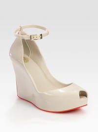 Adjustable wrap-around ankle strap and a slight peep toe enliven this shiny, low-cut style. Self-covered wedge, 3½ (90mm)Self-covered platform, 1 (25mm)Compares to a 2½ heel (65mm)Rubber upperRubber lining and solePadded insoleImportedOUR FIT MODEL RECOMMENDS ordering true whole size; ½ sizes should order the next whole size down. Adjustable wrap-around ankle strap and a slight peep toe enliven this shiny, low-cut style. Self-covered wedge, 3½ (90mm)Self-covered platform, 1 (25mm)Compares to a 2½ heel (65mm)Rubber upperRubber lining and solePadded insoleImportedOUR FIT MODEL RECOMMENDS ordering true whole size; ½ sizes should order the next whole size down.