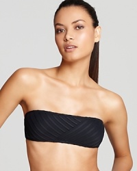 Carmen Marc Valvo's bandeau top features a sleek design with tonal stripes for a sophisticated swim look. Carmen Marc Valvo's bandeau top features a sleek design with tonal stripes for a sophisticated swim look.