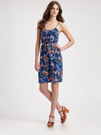 Lush florals highlight this effortless silk shift, cinched at the waist for a feminine shape.Spaghetti strapsShirred scoopneckSelf-beltAbout 20 from natural waistSilkDry cleanMade in USA of imported fabricModel shown is 5'10 (177cm) wearing US size Small. Lush florals highlight this effortless silk shift, cinched at the waist for a feminine shape.Spaghetti strapsShirred scoopneckSelf-beltAbout 20 from natural waistSilkDry cleanMade in USA of imported fabricModel shown is 5'10 (177cm) wearing US size Small.