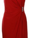 Lauren Ralph Lauren Evenings Faux Wrap Jersey Dress with Brooch