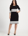More than just an LBD, this phenomenal sheath features lovely neck embellishment and contrast embroidery. Its sleek silhouette will flawlessly complement your curves as its chic sleeves provide arm coverage.Embellished necklineElbow-length sleevesBack zipperAbout 25 from natural waistViscose/wool/polyesterDry cleanMade in Italy