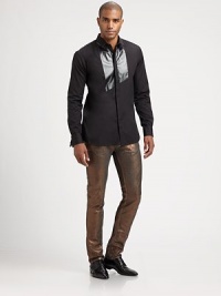 A lustrous, metallic finish coats and defines this classic silhouette, shaped from crisp, modern-fitting cotton for an eye-catching update to your current denim wardrobe.Five-pocket styleInseam, about 3497% cotton/3% elastaneDry cleanImported A lustrous, metallic finish coats and defines this classic silhouette, shaped from crisp, modern-fitting cotton for an eye-catching update to your current denim wardrobe.Five-pocket styleInseam, about 3497% cotton/3% elastaneDry cleanImported