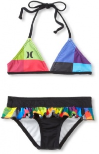 Hurley Girls 2-6X Kings Road Triangle and Retro Ruffle Swimwear, Pink, 6 Hurley Girls 2-6X Kings Road Triangle and Retro Ruffle Swimwear, Pink, 6