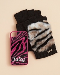 A perfect pair for the tech savvy lady in your life. This dazzling iPhone case comes with a ribbed fingerless glove adorned with a tuft of striped fur and Juicy Couture embroidery at the wrist. A perfect pair for the tech savvy lady in your life. This dazzling iPhone case comes with a ribbed fingerless glove adorned with a tuft of striped fur and Juicy Couture embroidery at the wrist.