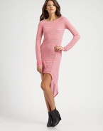 Neon stripes pop on soft jersey maxi styled with a chic contour hem.BoatneckLong sleevesPullover styleHem is longer in backAbout 32½ from shoulder to hem50% polyester/50% micromodalDry cleanMade in USA of imported fabricModel shown is 5'10 (178cm) wearing US size Small.