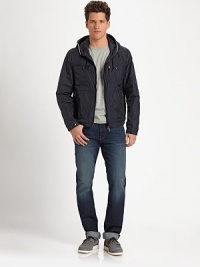 Constructed in reliable nylon, this hooded jacket, with an array of zippered pockets, is a versatile outerwear option when layering is essential.Two-way zip frontAttached drawstring hoodZippered chest, waist patch pocketsAbout 25 from shoulder to hemNylonHand washImported Constructed in reliable nylon, this hooded jacket, with an array of zippered pockets, is a versatile outerwear option when layering is essential.Two-way zip frontAttached drawstring hoodZippered chest, waist patch pocketsAbout 25 from shoulder to hemNylonHand washImported