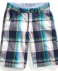 Plaid on deck. With these cute plaid shorts from Tommy Hilfiger, he'll be looking sharp when he's out hanging in the sun. Plaid on deck. With these cute plaid shorts from Tommy Hilfiger, he'll be looking sharp when he's out hanging in the sun.