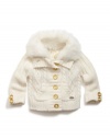 GUESS Kids Girls Little Girl Faux-Fur Trimmed Cardigan, CREAM (5/6)