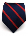 100% Silk Woven Navy and Red Striped Tie