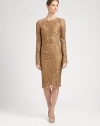 Lustrous metallic lace, tailored in a feminine, form-fitting silhouette.Jewel necklineLong sleevesScalloped hemlineBack zipFully linedAbout 26 from natural waist75% viscose/25% polyamideDry cleanMade in Italy of imported fabricModel shown is 5'9½ (176cm) wearing US size 4. 